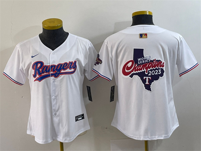 Women's Texas Rangers Team Big Logo White Gold Stitched Baseball Jersey(Run Small)